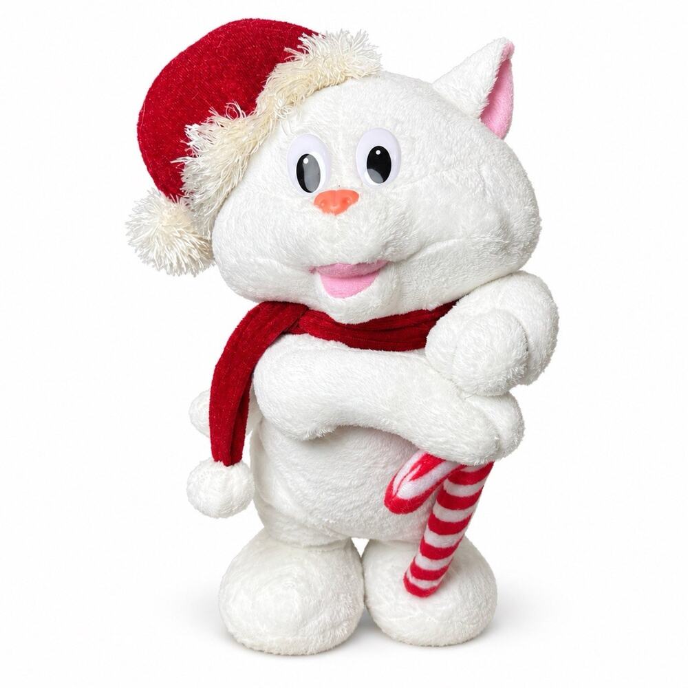 Giggles Christmas Cat Singing Dancing Can’t Touch This Plush Candy Cane Working